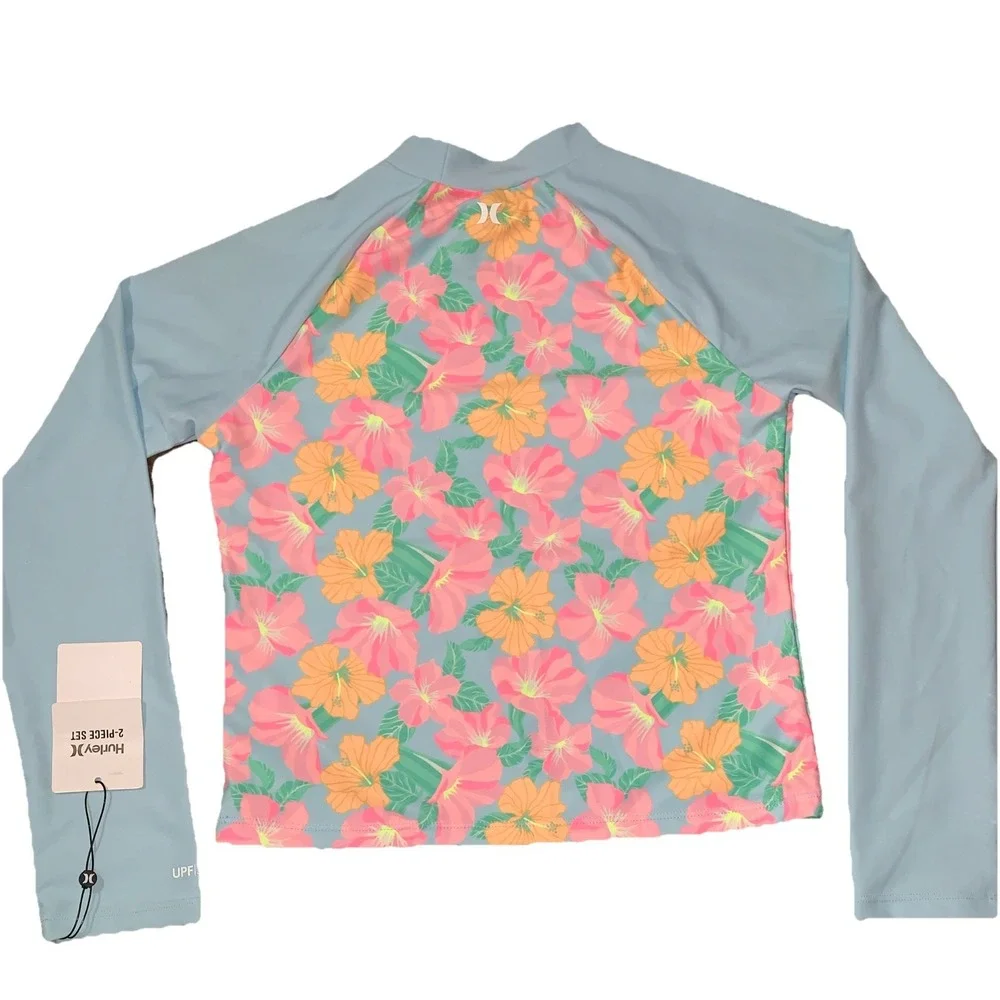 Hurley‎ Girls' 12 Long Sleeve Rash Guard Shirt 2-Piece Swimsuit 487775-BIC Blue